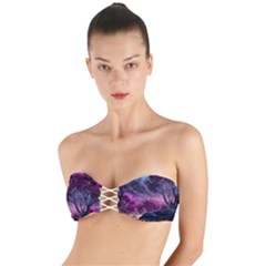 Landscape Painting Purple Tree Twist Bandeau Bikini Top by Ndabl3x