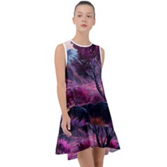 Landscape Painting Purple Tree Frill Swing Dress by Ndabl3x