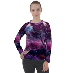 Landscape Painting Purple Tree Women s Long Sleeve Raglan Tee