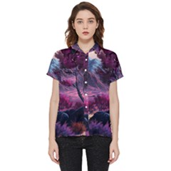 Landscape Painting Purple Tree Short Sleeve Pocket Shirt by Ndabl3x