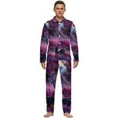 Landscape Painting Purple Tree Men s Long Sleeve Velvet Pocket Pajamas Set by Ndabl3x