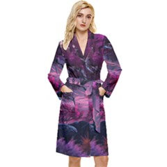 Landscape Painting Purple Tree Long Sleeve Velvet Robe by Ndabl3x