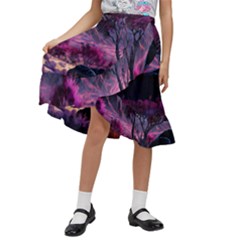 Landscape Painting Purple Tree Kids  Ruffle Flared Wrap Midi Skirt