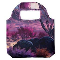 Landscape Painting Purple Tree Premium Foldable Grocery Recycle Bag by Ndabl3x