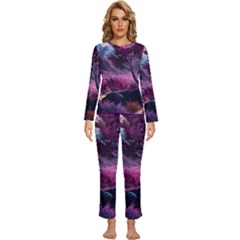 Landscape Painting Purple Tree Womens  Long Sleeve Lightweight Pajamas Set by Ndabl3x