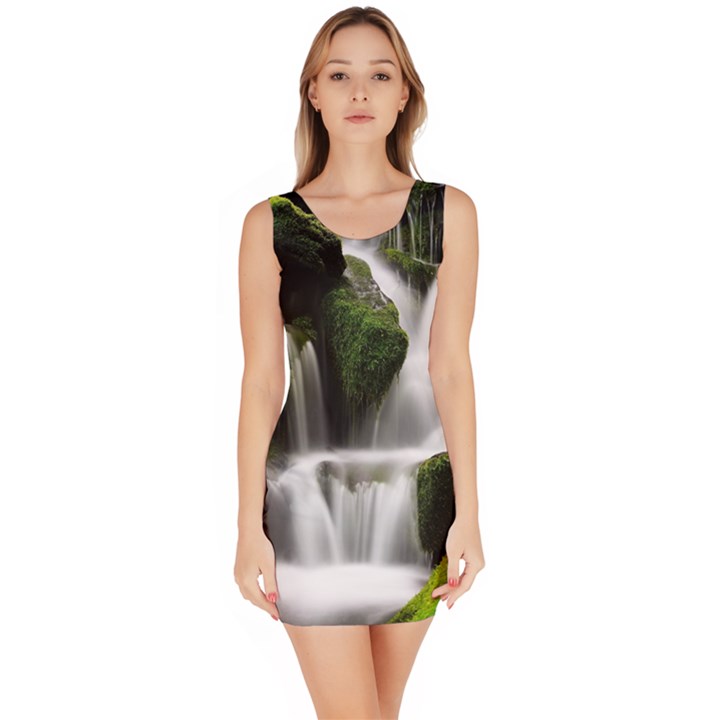 Waterfall Moss Korea Mountain Valley Green Forest Bodycon Dress