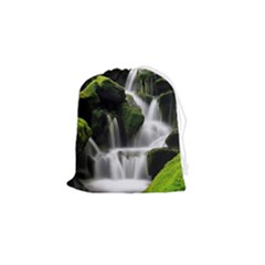 Waterfall Moss Korea Mountain Valley Green Forest Drawstring Pouch (small) by Ndabl3x