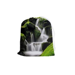 Waterfall Moss Korea Mountain Valley Green Forest Drawstring Pouch (medium) by Ndabl3x