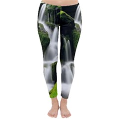 Waterfall Moss Korea Mountain Valley Green Forest Classic Winter Leggings by Ndabl3x