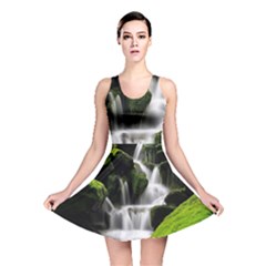 Waterfall Moss Korea Mountain Valley Green Forest Reversible Skater Dress by Ndabl3x