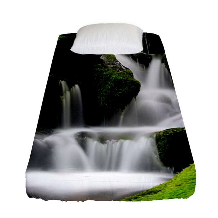 Waterfall Moss Korea Mountain Valley Green Forest Fitted Sheet (Single Size)