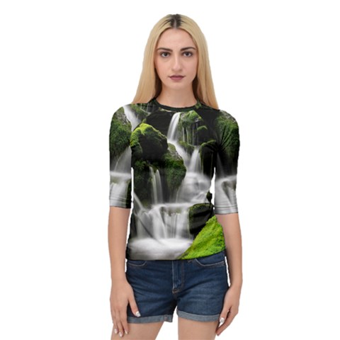 Waterfall Moss Korea Mountain Valley Green Forest Quarter Sleeve Raglan Tee by Ndabl3x