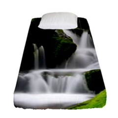 Waterfall Moss Korea Mountain Valley Green Forest Fitted Sheet (single Size) by Ndabl3x