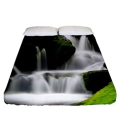 Waterfall Moss Korea Mountain Valley Green Forest Fitted Sheet (queen Size) by Ndabl3x