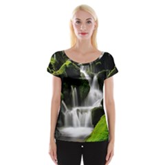 Waterfall Moss Korea Mountain Valley Green Forest Cap Sleeve Top by Ndabl3x