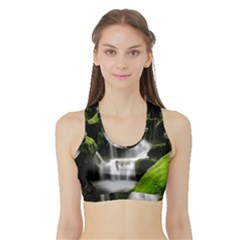 Waterfall Moss Korea Mountain Valley Green Forest Sports Bra With Border by Ndabl3x