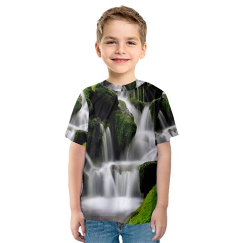 Waterfall Moss Korea Mountain Valley Green Forest Kids  Sport Mesh Tee by Ndabl3x