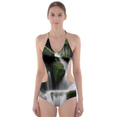 Waterfall Moss Korea Mountain Valley Green Forest Cut-out One Piece Swimsuit by Ndabl3x