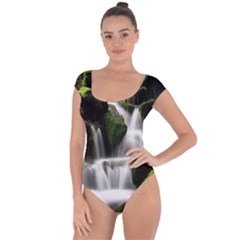 Waterfall Moss Korea Mountain Valley Green Forest Short Sleeve Leotard  by Ndabl3x