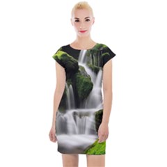 Waterfall Moss Korea Mountain Valley Green Forest Cap Sleeve Bodycon Dress by Ndabl3x