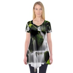 Waterfall Moss Korea Mountain Valley Green Forest Short Sleeve Tunic  by Ndabl3x