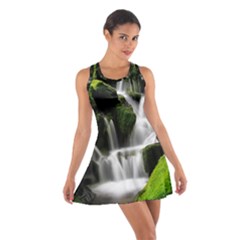 Waterfall Moss Korea Mountain Valley Green Forest Cotton Racerback Dress by Ndabl3x