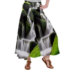 Waterfall Moss Korea Mountain Valley Green Forest Women s Satin Palazzo Pants by Ndabl3x