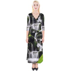 Waterfall Moss Korea Mountain Valley Green Forest Quarter Sleeve Wrap Maxi Dress by Ndabl3x