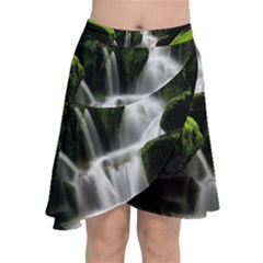 Waterfall Moss Korea Mountain Valley Green Forest Chiffon Wrap Front Skirt by Ndabl3x