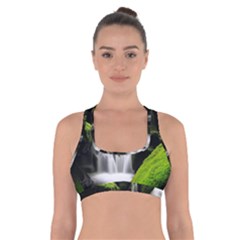 Waterfall Moss Korea Mountain Valley Green Forest Cross Back Sports Bra by Ndabl3x