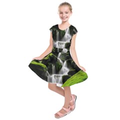 Waterfall Moss Korea Mountain Valley Green Forest Kids  Short Sleeve Dress by Ndabl3x