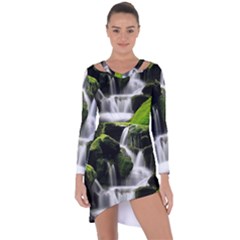 Waterfall Moss Korea Mountain Valley Green Forest Asymmetric Cut-out Shift Dress by Ndabl3x