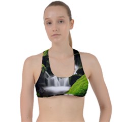 Waterfall Moss Korea Mountain Valley Green Forest Criss Cross Racerback Sports Bra by Ndabl3x