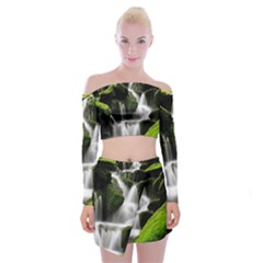 Waterfall Moss Korea Mountain Valley Green Forest Off Shoulder Top With Mini Skirt Set