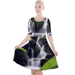 Waterfall Moss Korea Mountain Valley Green Forest Quarter Sleeve A-line Dress by Ndabl3x