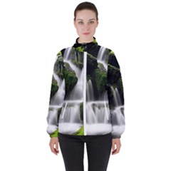 Waterfall Moss Korea Mountain Valley Green Forest Women s High Neck Windbreaker by Ndabl3x