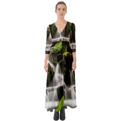 Waterfall Moss Korea Mountain Valley Green Forest Button Up Boho Maxi Dress by Ndabl3x