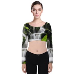 Waterfall Moss Korea Mountain Valley Green Forest Velvet Long Sleeve Crop Top by Ndabl3x