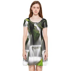 Waterfall Moss Korea Mountain Valley Green Forest Inside Out Cap Sleeve Dress by Ndabl3x