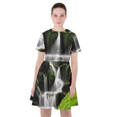 Waterfall Moss Korea Mountain Valley Green Forest Sailor Dress by Ndabl3x