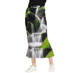 Waterfall Moss Korea Mountain Valley Green Forest Maxi Fishtail Chiffon Skirt by Ndabl3x