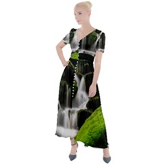 Waterfall Moss Korea Mountain Valley Green Forest Button Up Short Sleeve Maxi Dress by Ndabl3x