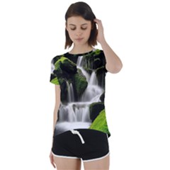 Waterfall Moss Korea Mountain Valley Green Forest Short Sleeve Open Back Tee by Ndabl3x