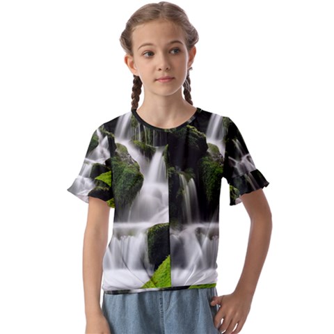 Waterfall Moss Korea Mountain Valley Green Forest Kids  Cuff Sleeve Scrunch Bottom Tee by Ndabl3x