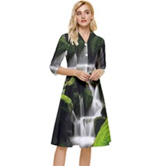 Waterfall Moss Korea Mountain Valley Green Forest Classy Knee Length Dress by Ndabl3x