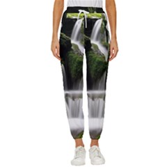 Waterfall Moss Korea Mountain Valley Green Forest Women s Cropped Drawstring Pants by Ndabl3x