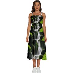 Waterfall Moss Korea Mountain Valley Green Forest Sleeveless Shoulder Straps Boho Dress by Ndabl3x