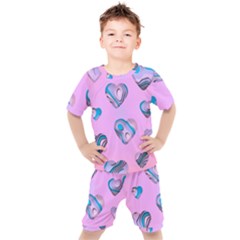 Hearts Pattern Love Kids  Tee And Shorts Set by Ndabl3x