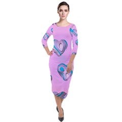 Hearts Pattern Love Quarter Sleeve Midi Velour Bodycon Dress by Ndabl3x