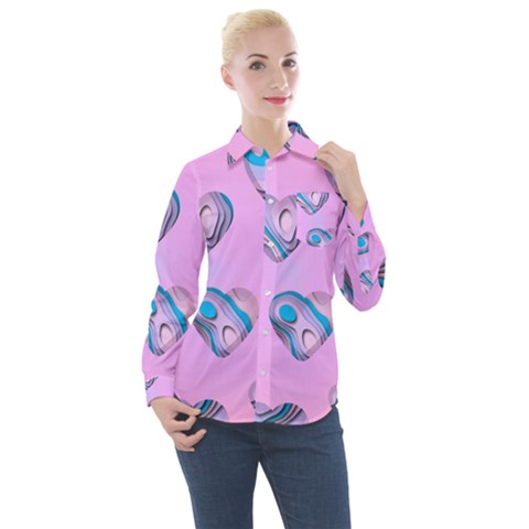 Hearts Pattern Love Women s Long Sleeve Pocket Shirt by Ndabl3x